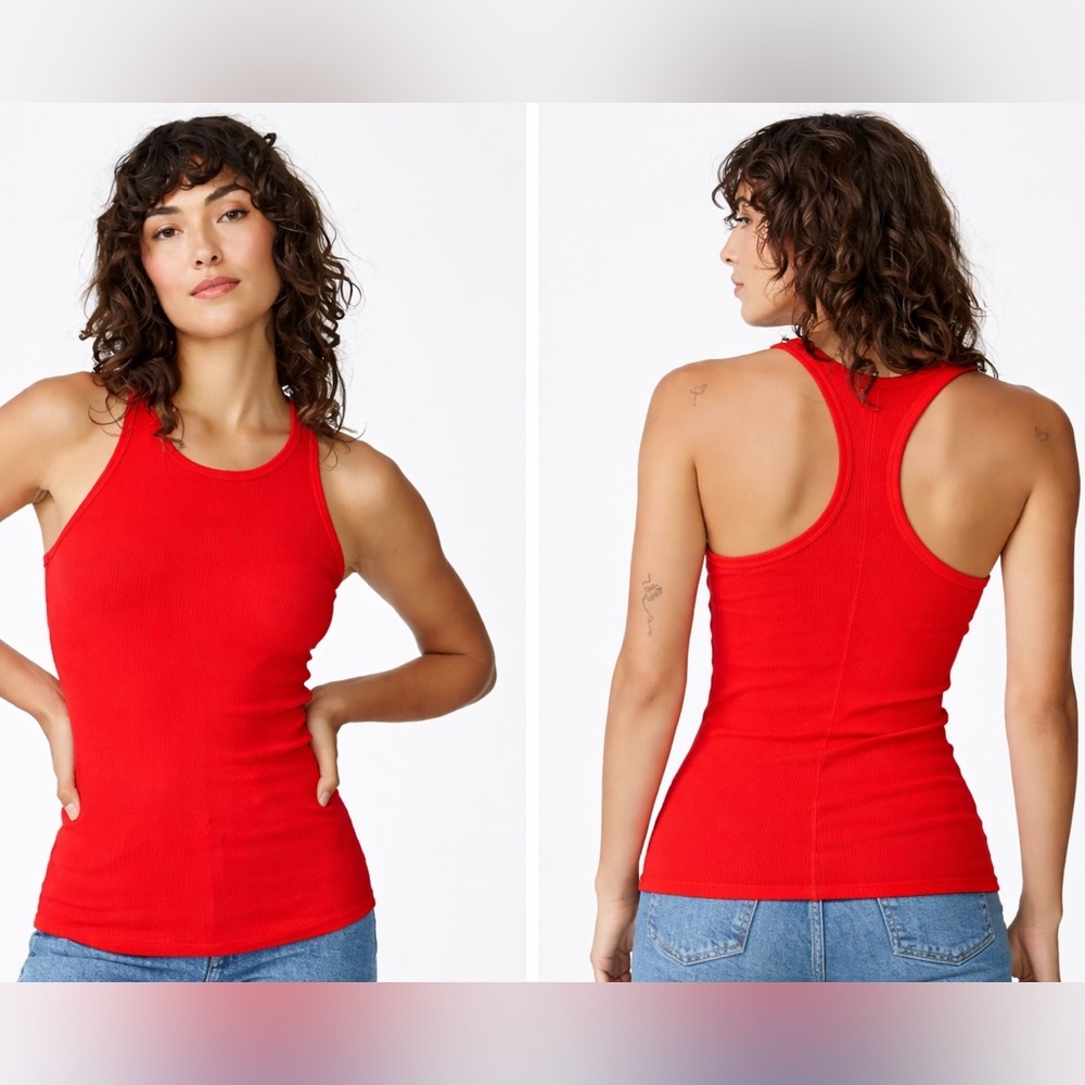 Stateside Rib Racerback Tank Top – Wild Poppy Red – Size M, New with Tags-NWT